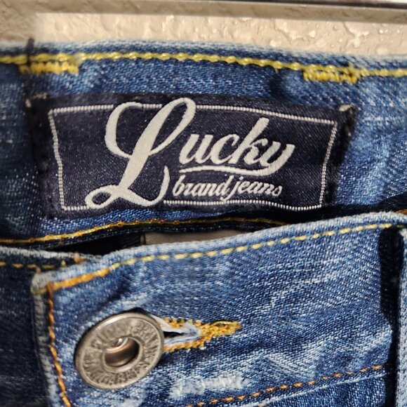 Lucky Brand Jeans Mens 32x30 Blue Distressed Riley Jean Made USA Straight Leg - Picture 2 of 16